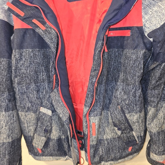 Roxy Jacket Womens Medium Blue Pink Stripe DryFlight 10K Snow Ski Coat Hood $200 - Picture 5 of 16